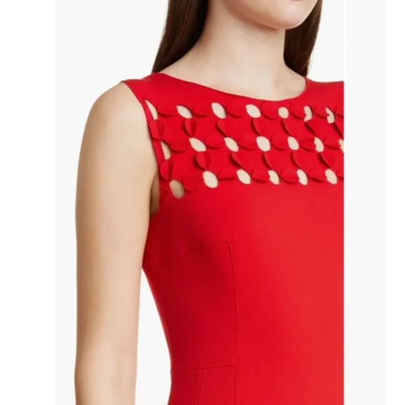 AKRIS Dot Appliqué Ponte Sheath Dress Punto Red Sheath Cocktail Dress 2 NWOT - Picture 2 of 11